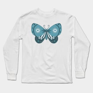 Blue Moth with Stars Long Sleeve T-Shirt